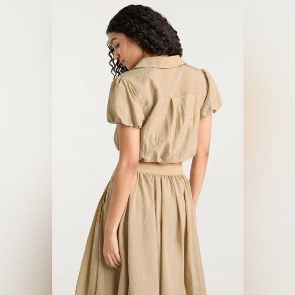 Cinq a Sept Allinae Cropped Bubble Top in Khaki Size Large - Picture 2 of 8